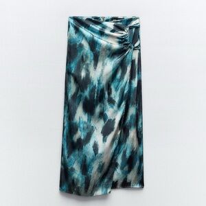 ZARA RUCHED PRINTED MIDI SKIRT